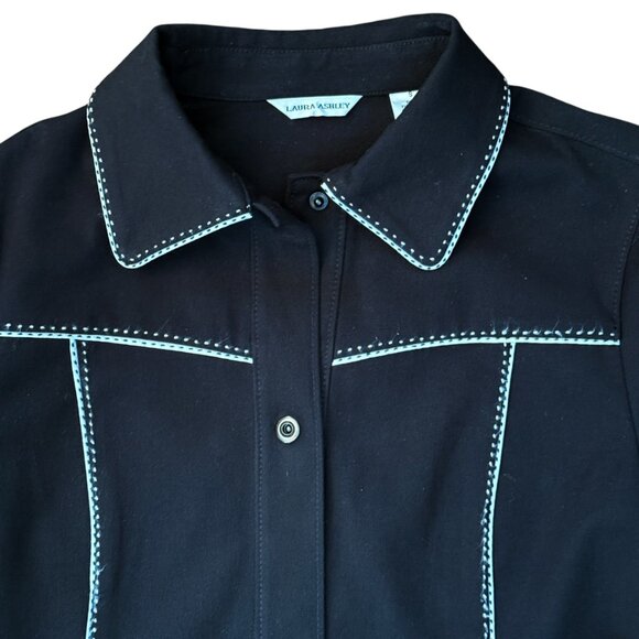 Vintage Laura Ashley Oversized Western Snap Front Black Shirt Jacket (Small) - Picture 2 of 6
